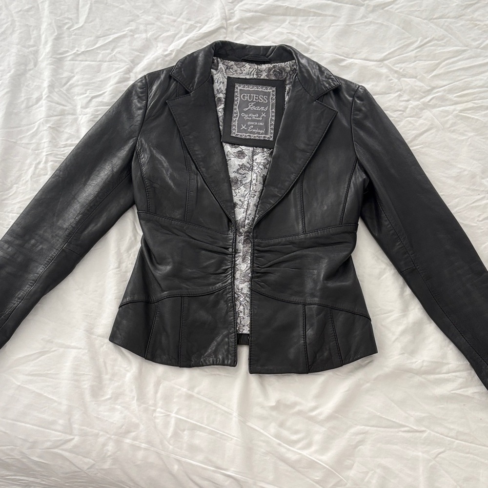GUESS Black Leather Fitted Blazer